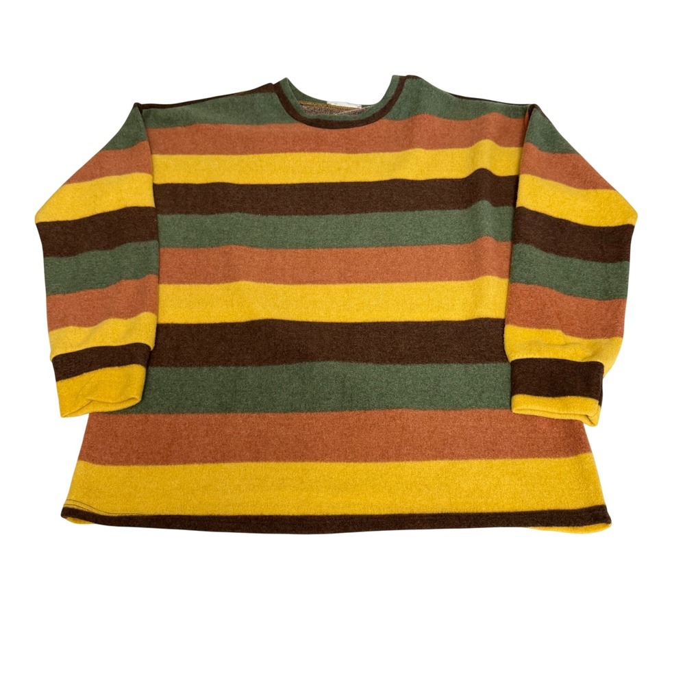 BOMBOM Women Striped Oversized Knit Sweater Earth Tones Crew Neck Medium
